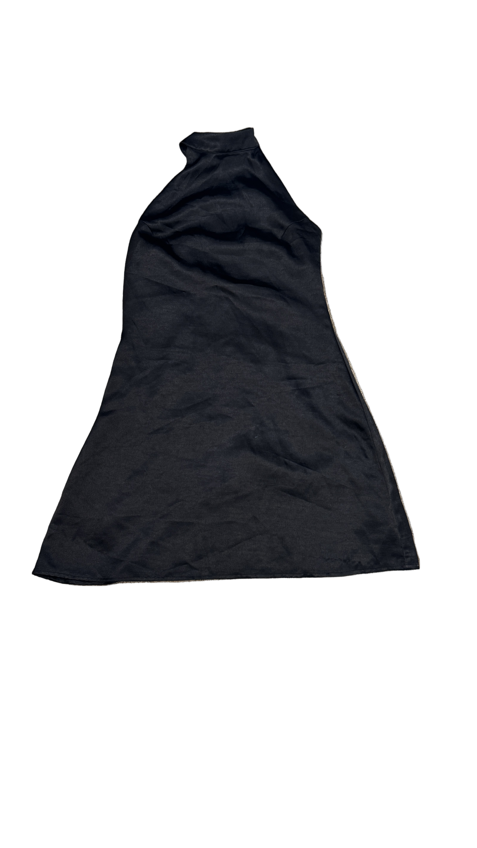 Urban Outfitters Black Silk Halter Mini Dress Size Small – lightweight 100 percent silk fabric with open back and fluid drape.
