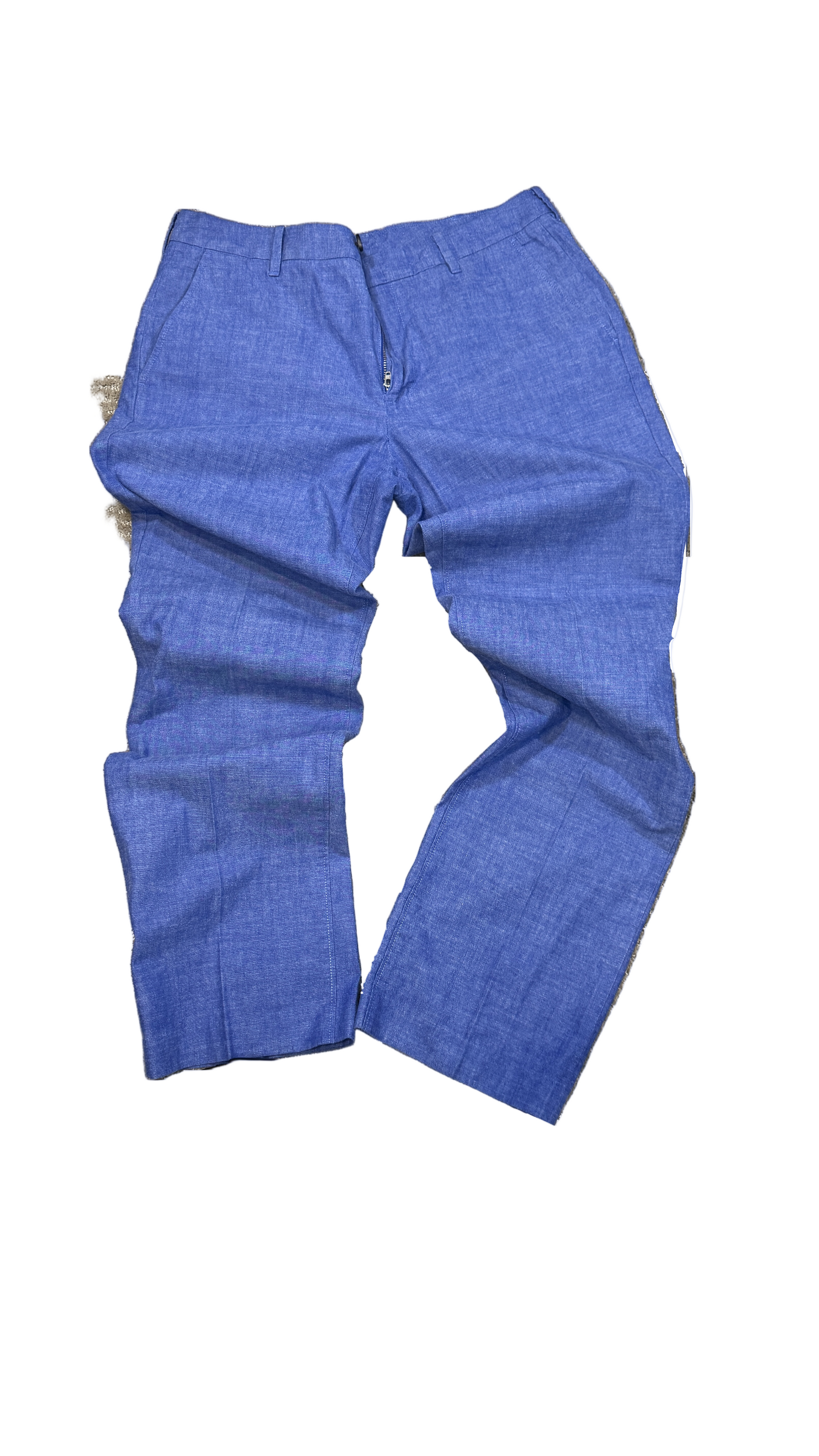 Bonobos Chambray Blue Dress Pants 34x32 – lightweight cotton-blend fabric with slim straight fit and flat-front tailoring.