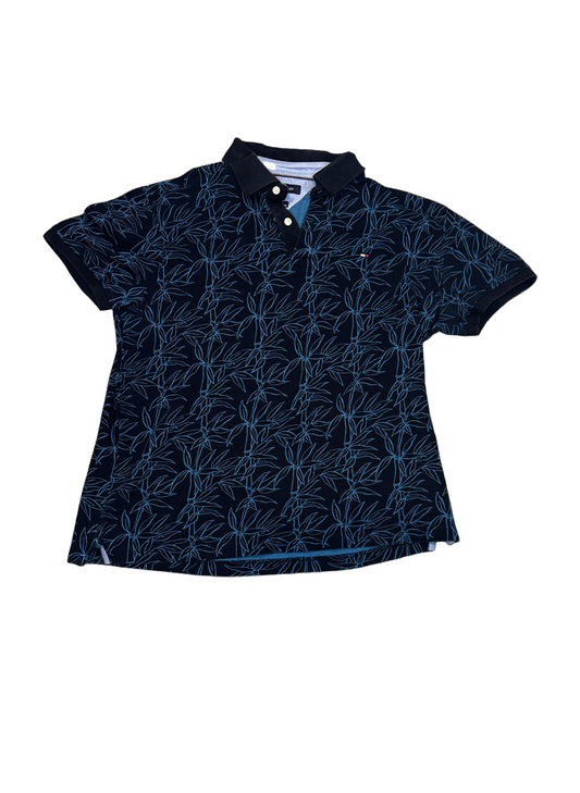 Tommy Hilfiger Navy Bamboo Print Polo — Size L